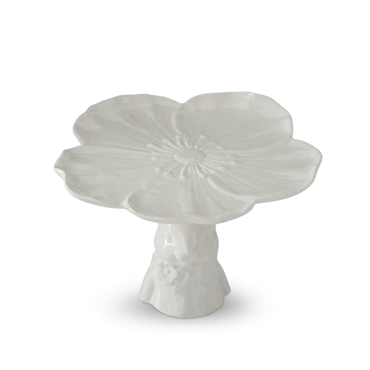 White ceramic bunny flower embossed cake stand with dolomite material