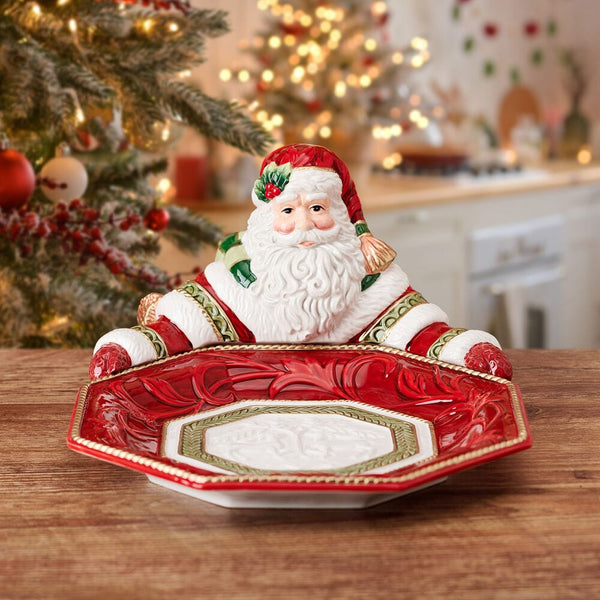Telluride Santa serving bowl in red with white snowflake pattern
