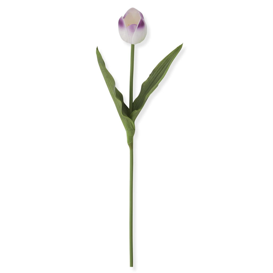 18.5 Inch White & Purple Real Touch Tulip Stem
