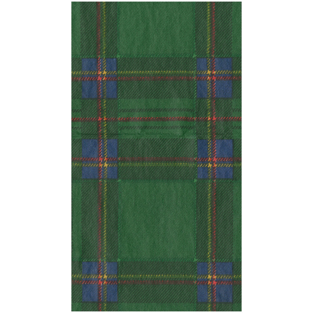 Green guest towel featuring a classic royal plaid pattern with blue, red, and yellow accents.