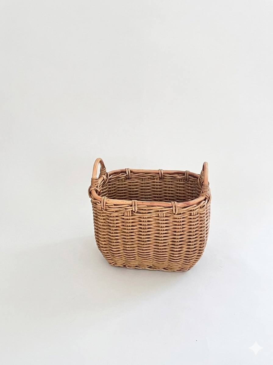 Poly weave produce basket in natural tan with woven texture