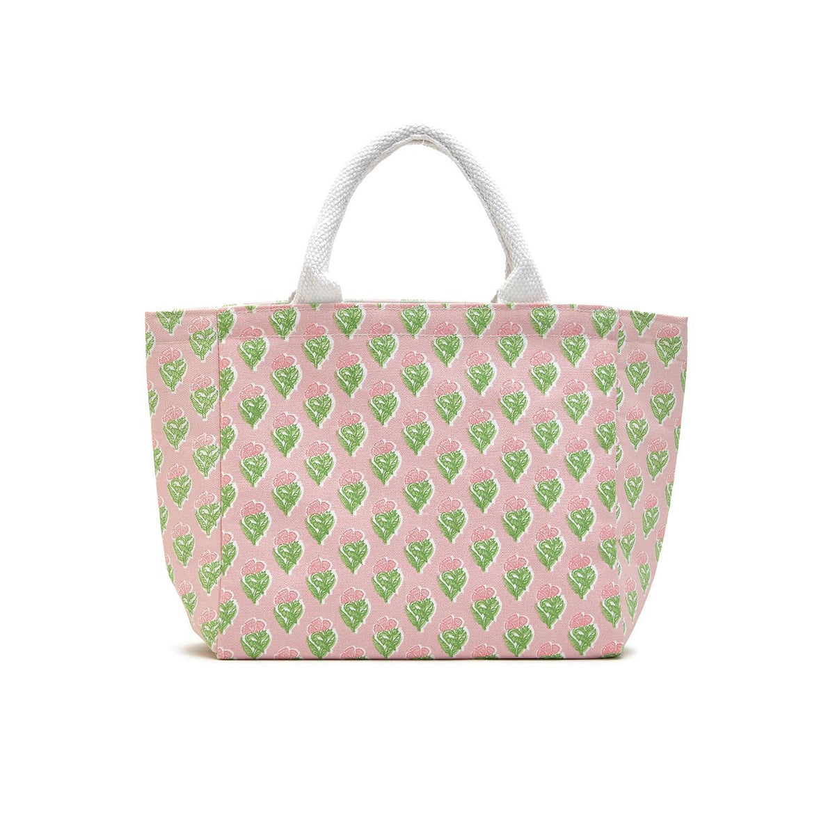 Cotton floral block print lunch tote bag with thermal lining