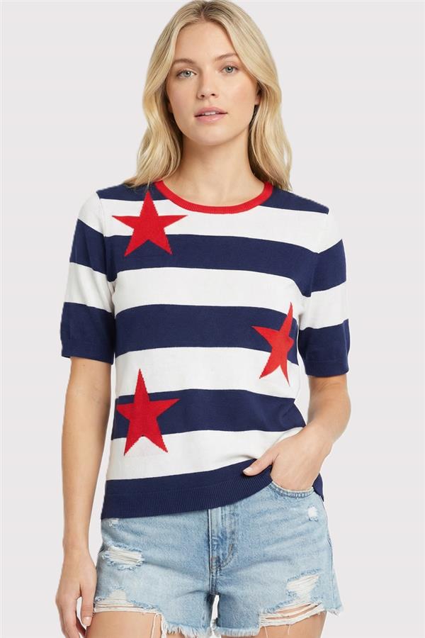 Natalie Star Striped Short Sleeve Sweater