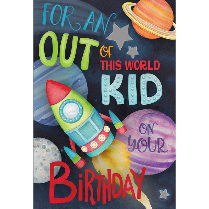 BD Child Out Of This World Kid birthday card with glitter foil emboss detailing