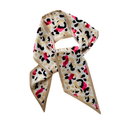 Polyester silk-like twilly scarf wrap in a gentle color palette with a soft bow silhouette.