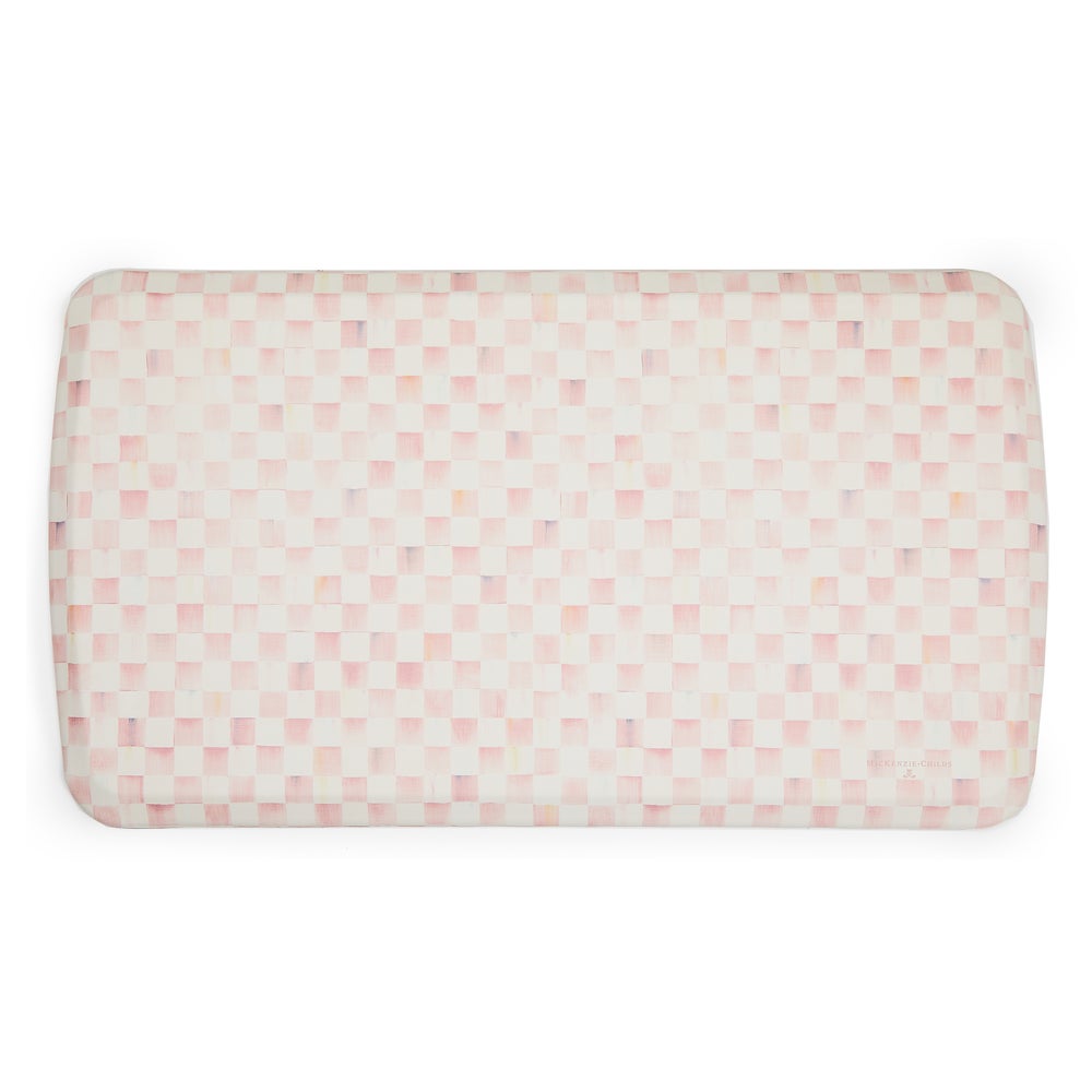 Rectangular Rosy Check Gelpro comfort mat with a pink and white hand-painted checkered pattern.