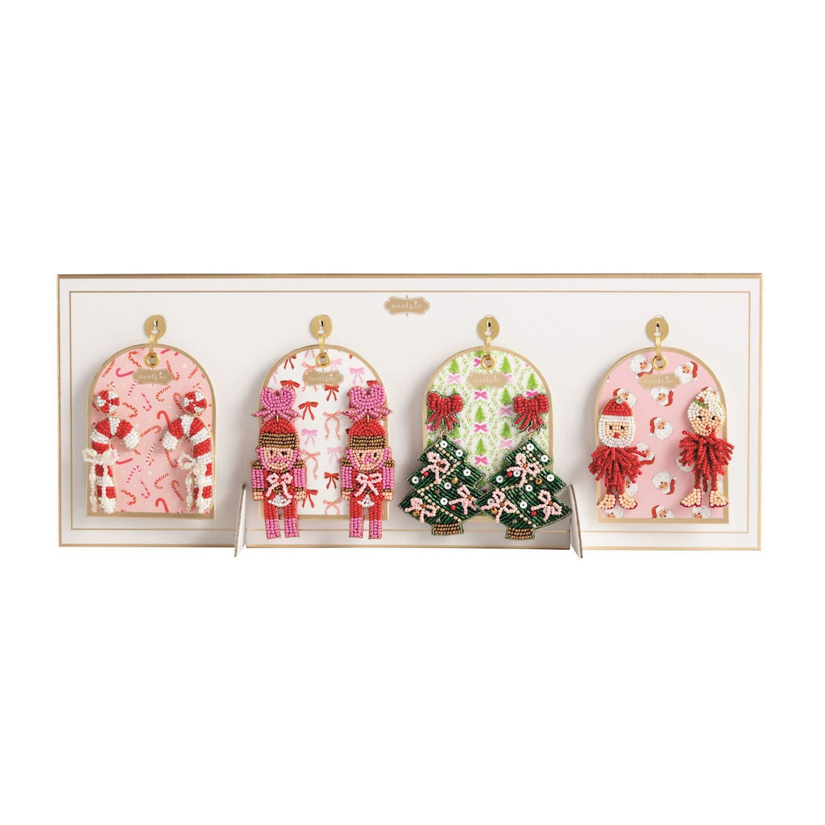Holiday beaded earrings with hand-beaded colorful beads on hypoallergenic posts.