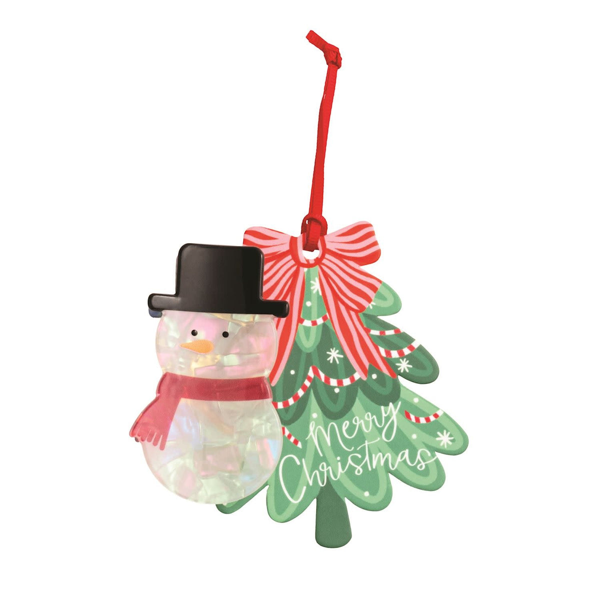 Holiday claw clips featuring a snowman face on a white background