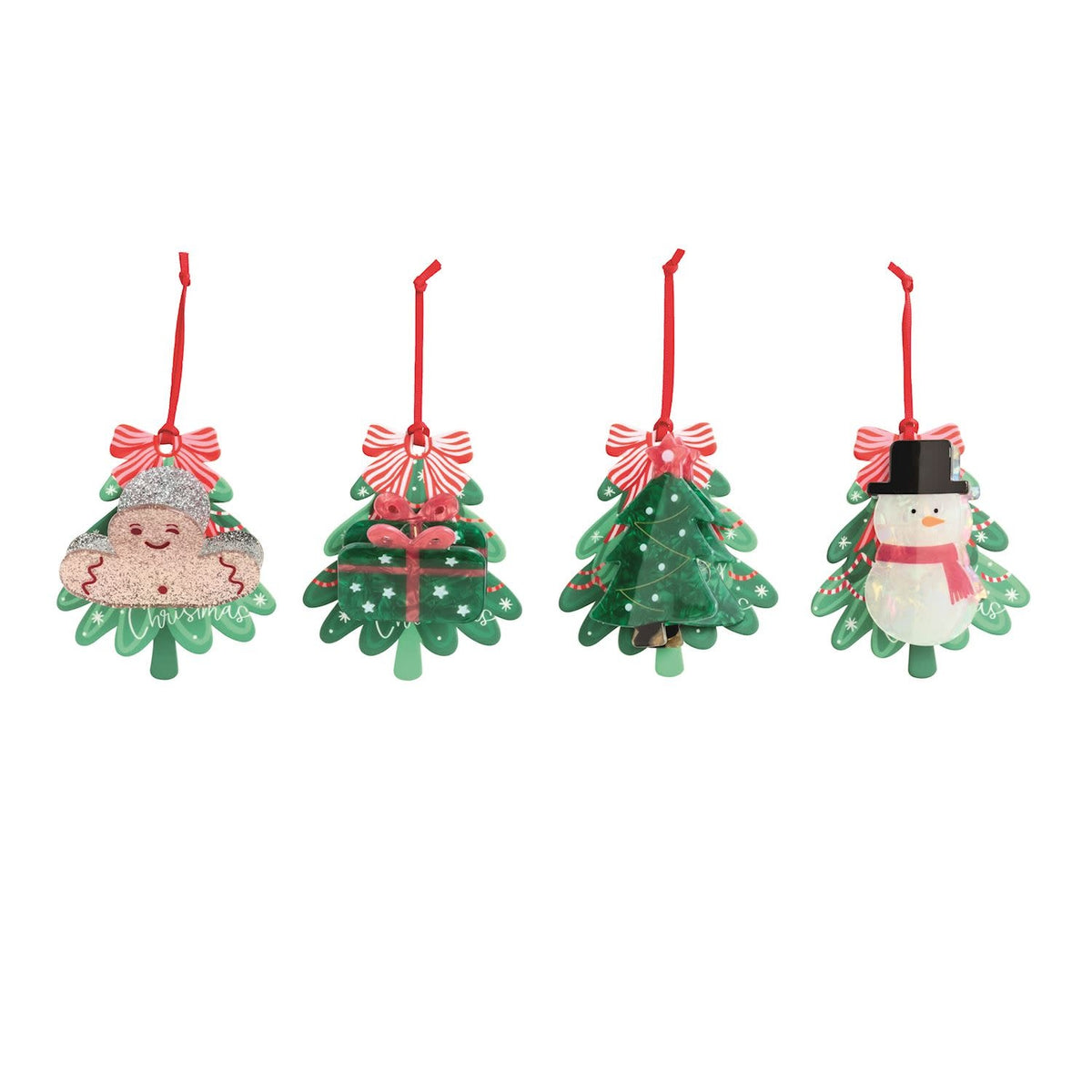 Holiday-themed claw clips in red with white polka dots on a black background.