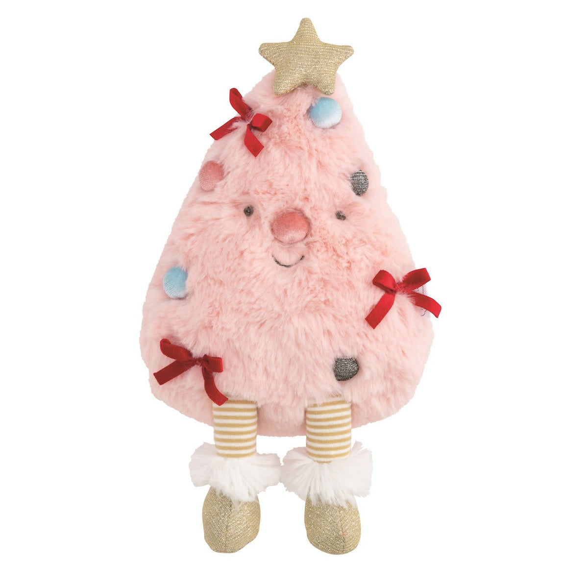 Holiday Plush Pals egg-shaped faux fur toy with weighted seat in a cotton rope basket.