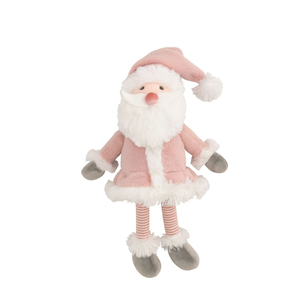 Santa plush toy with faux fur body, minky seat, cotton rope basket base