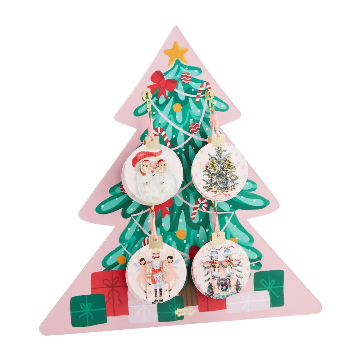 Set of three holiday stud earrings featuring colored pave rhinestones on hypoallergenic metal posts.