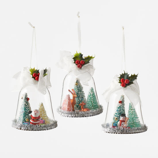 Glass holly dome ornament with resin accents in a festive green color.