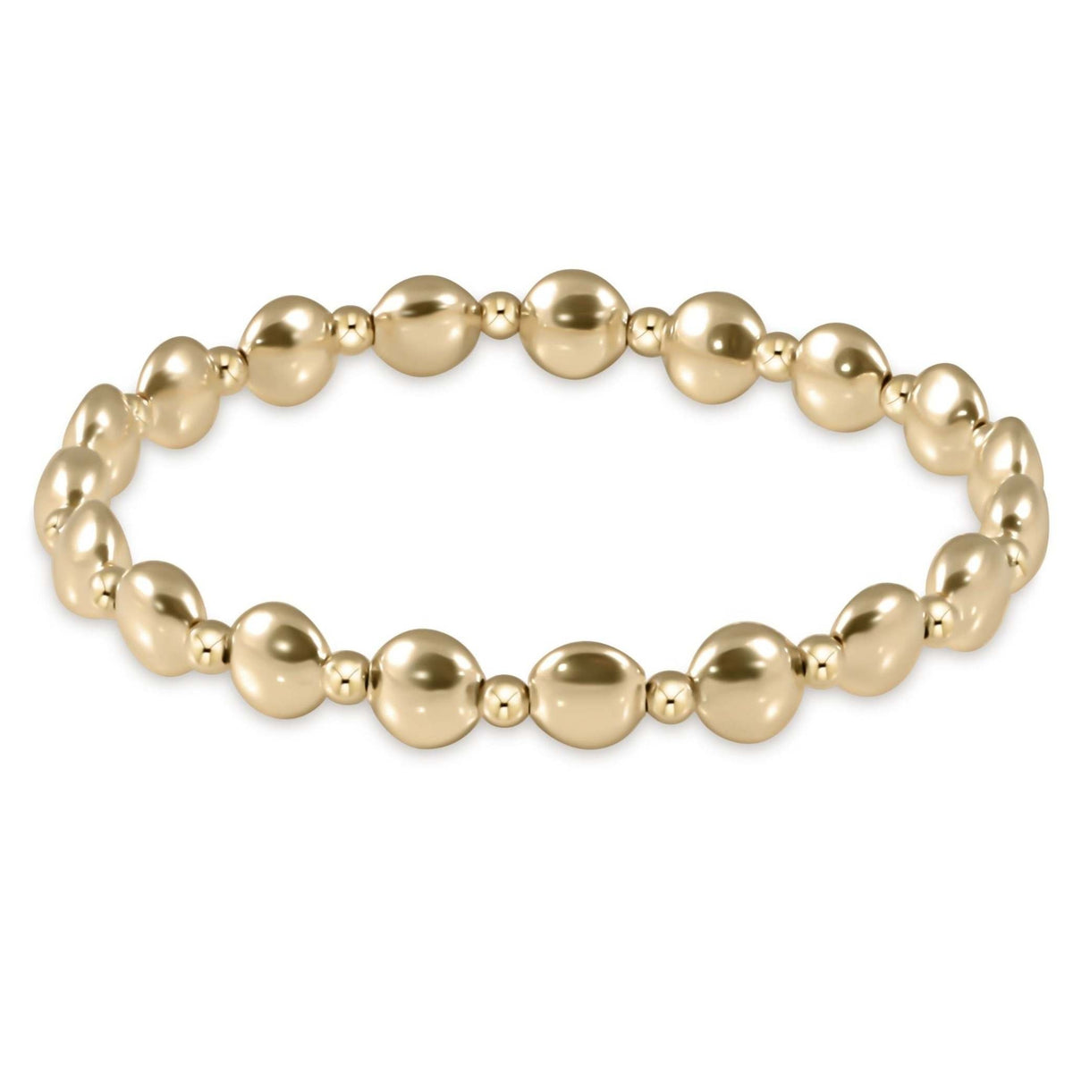 Gold Honesty bead bracelet with a grateful geometric pattern on elastic cord