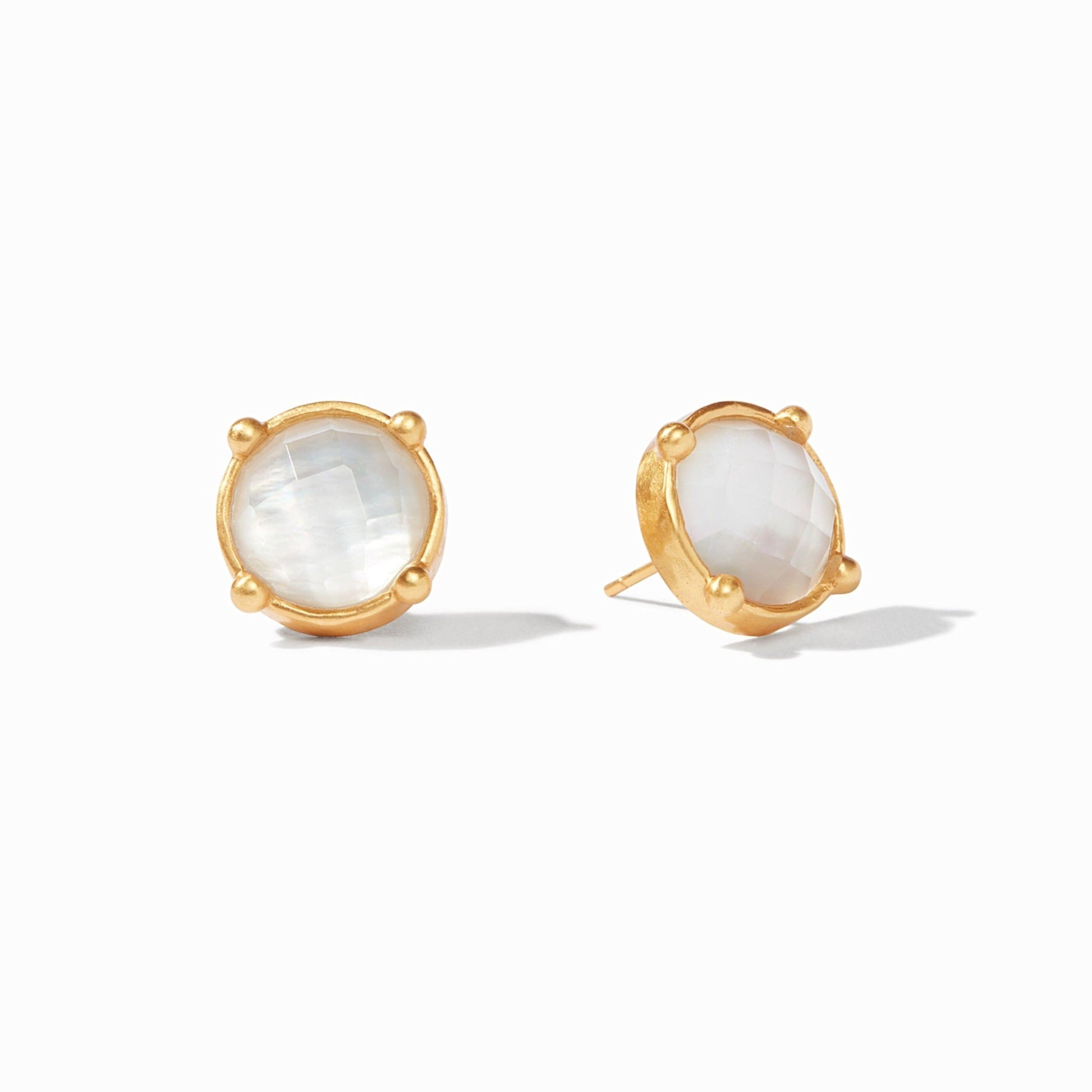 Honey Stud Gold earring with rose-cut imported glass gemstone in a lightly hammered gold bezel.