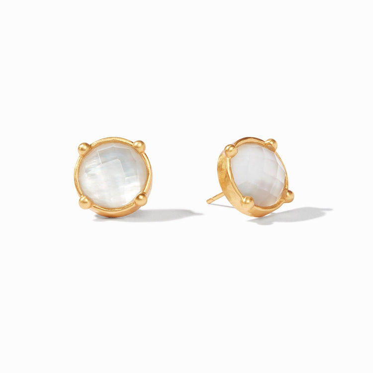 Honey Stud Gold earring with rose-cut imported glass gemstone in a lightly hammered gold bezel.