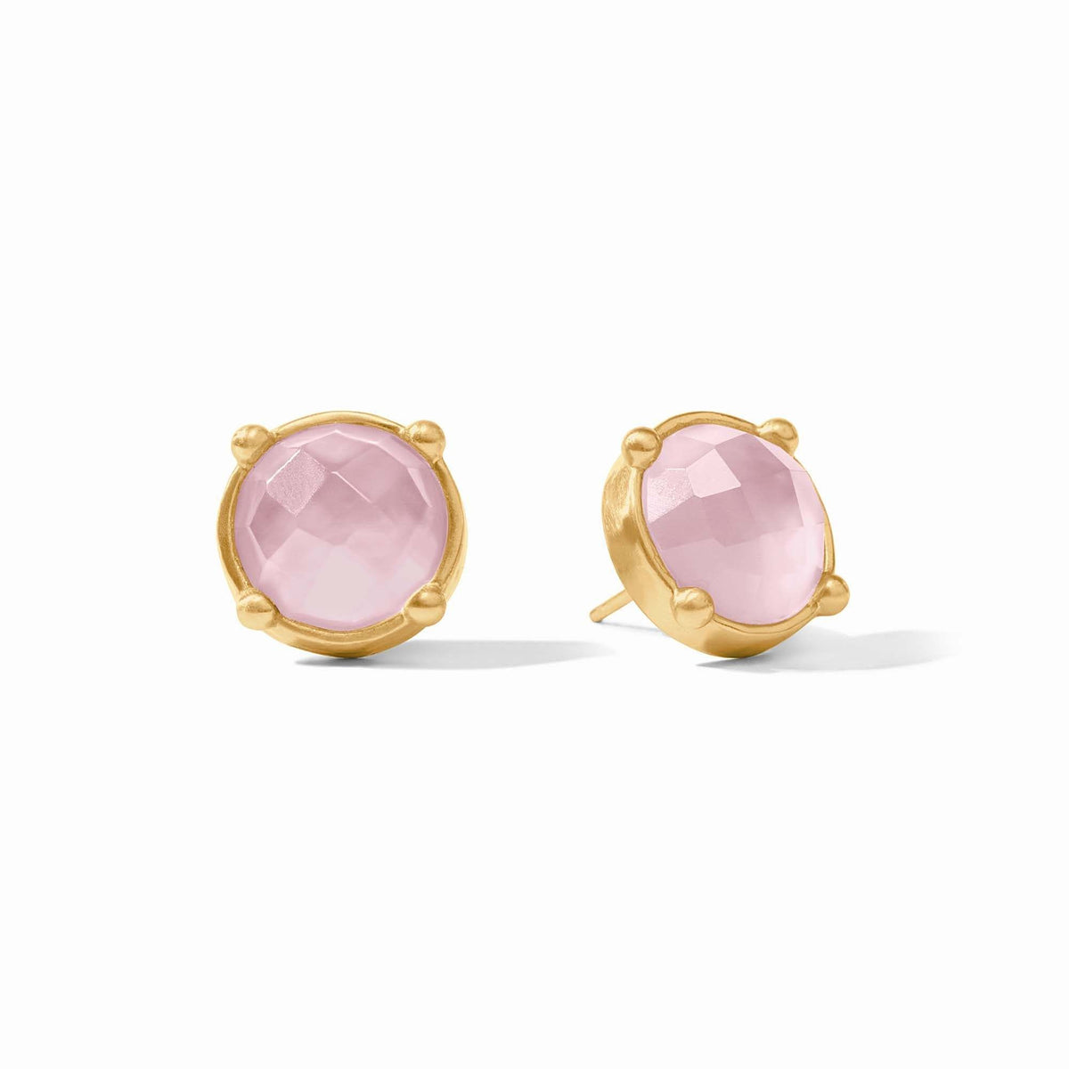Gold-plated honey stud earring with rose-cut glass gemstone and hammered bezel setting.