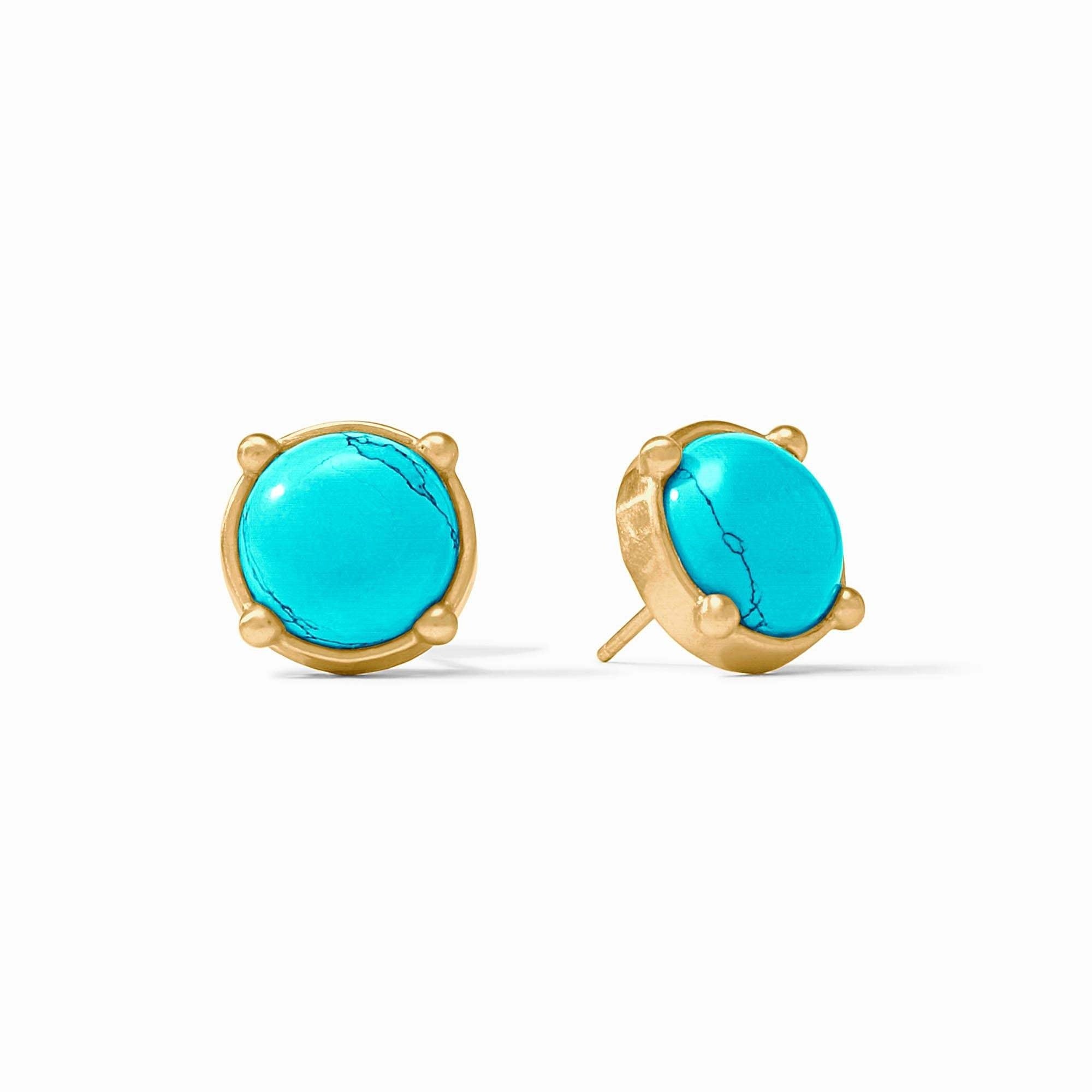Honey Stud Gold earring with rose cut glass gemstone in hammered gold bezel and mother of pearl detail