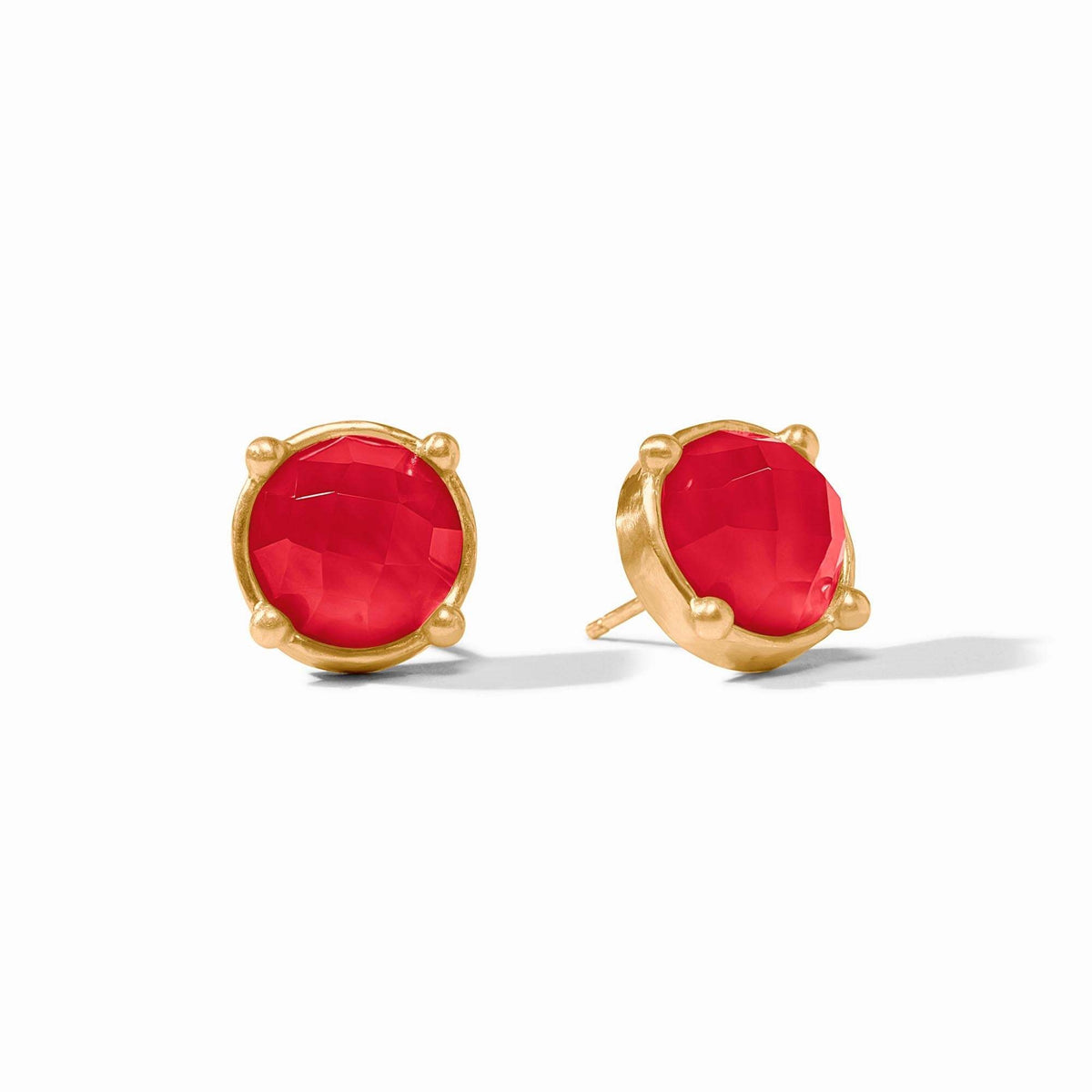Honey Stud gold hoop earring with rose-cut glass gemstone in hammered bezel setting and mother-of-pearl accents.
