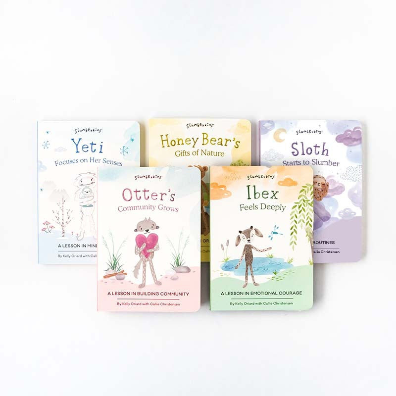 Five book set featuring honey bear character with nature-themed illustrations on soft fabric covers.