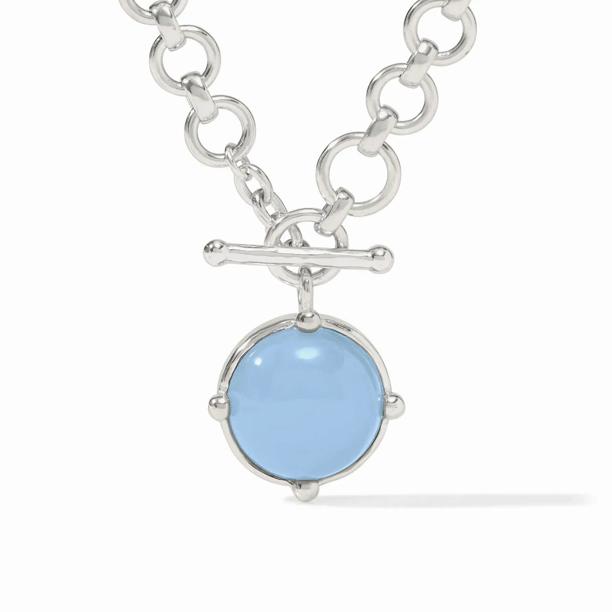 Silver Honeybee Demi Necklace with rose-cut chalcedony stone and blue beads
