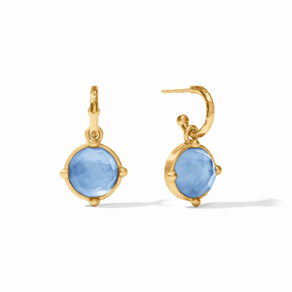 Iridescent chalcedony honeybee hoop earring with charm detail