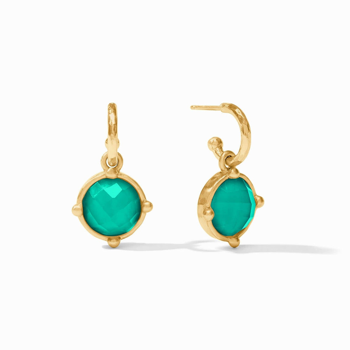 Iridescent emerald green honeybee hoop earring with charm detail