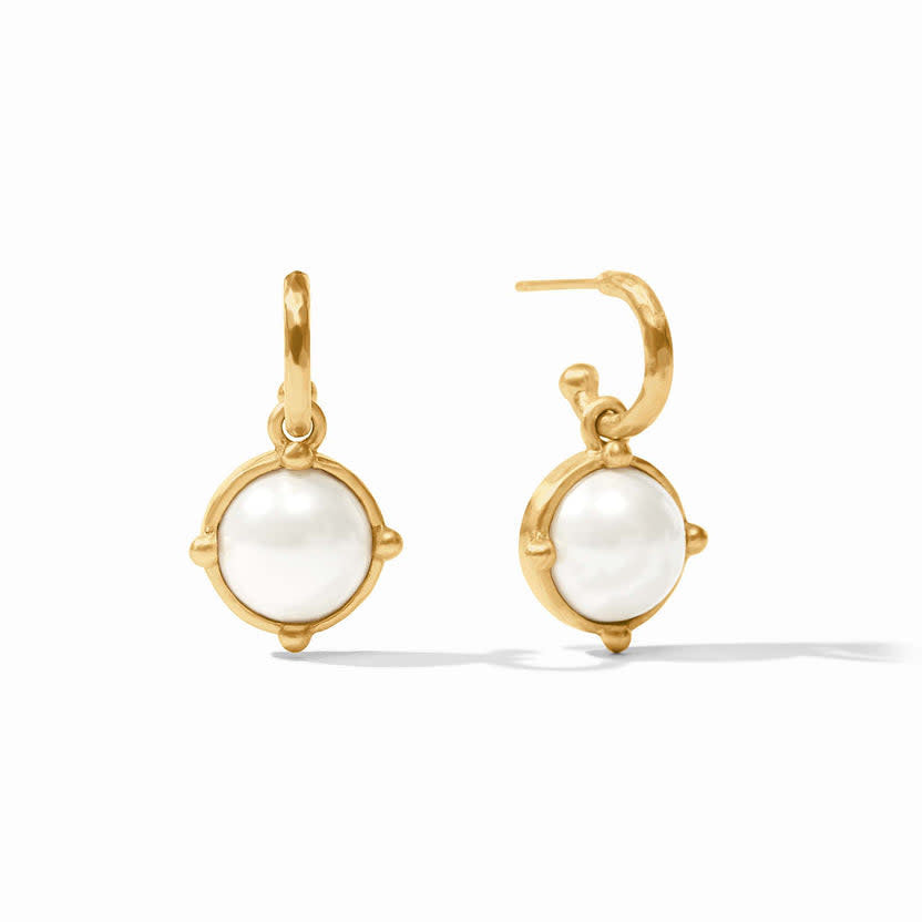 Honeybee hoop earring with pearl charm in gold-tone finish