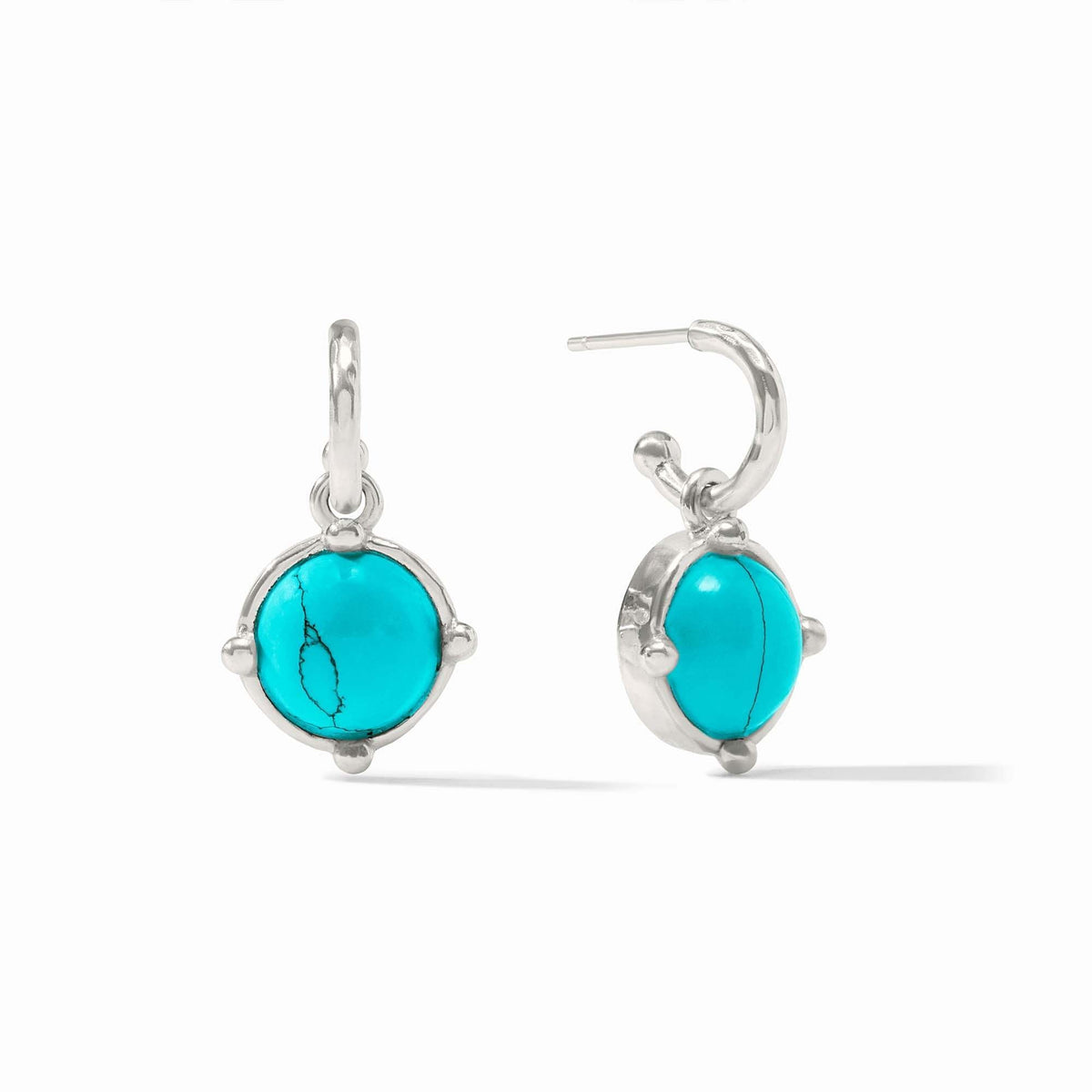 Silver hoop earring with turquoise blue honeybee charm
