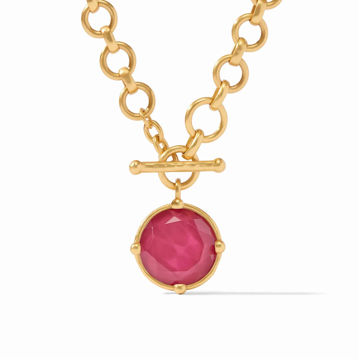 Adjustable Honeybee demi necklace in iridescent raspberry featuring a rose-cut stone and bas-relief bee pendant.