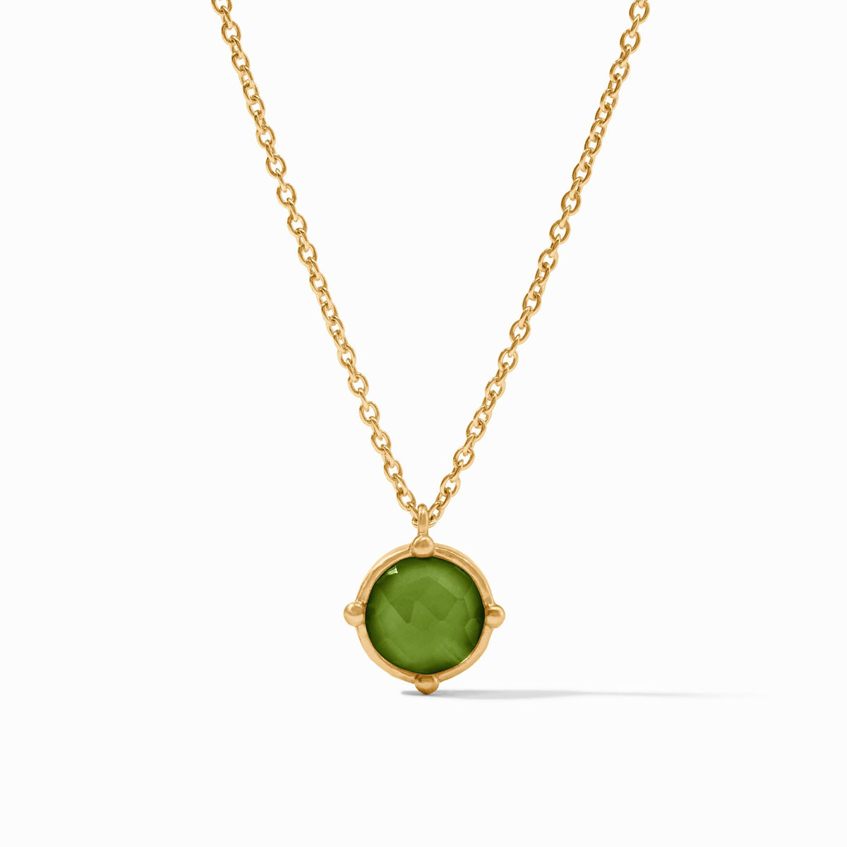 Iridescent Palmetto faceted gemstone solitaire necklace with four beads on an adjustable cable chain.