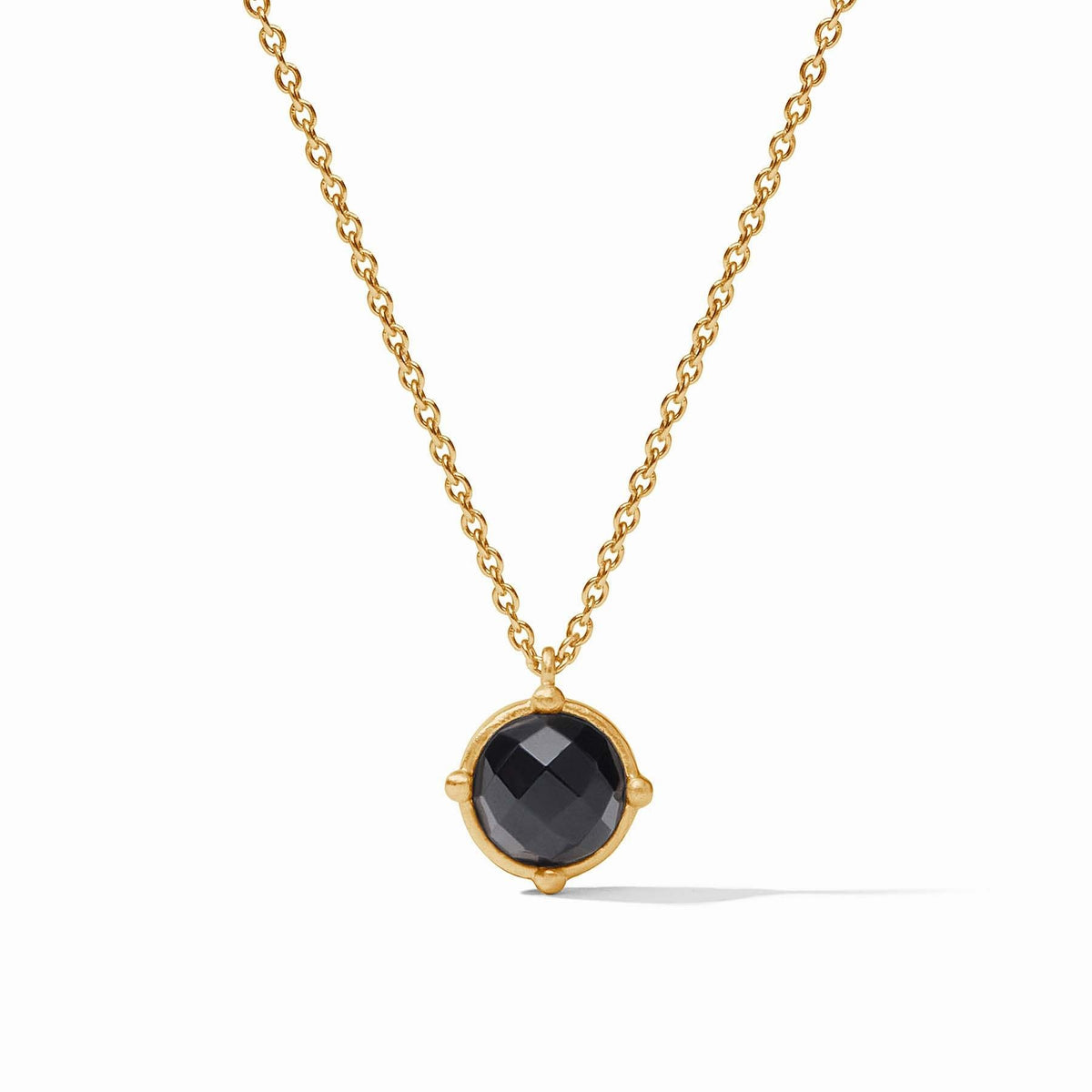 Obsidian black honeybee solitaire necklace with four beads on an adjustable cable chain.