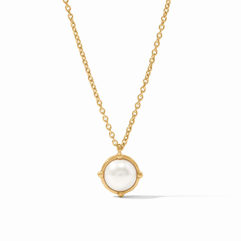 Honeybee solitaire necklace with faceted gemstone and four pearl beads on an adjustable cable chain.