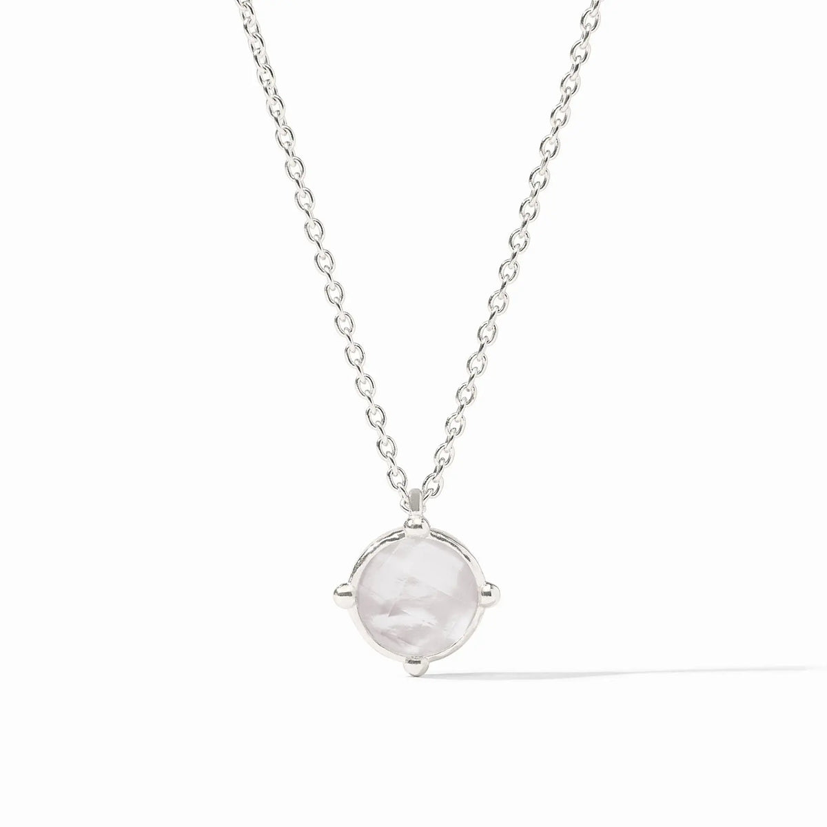 Silver iridescent honeybee solitaire necklace with four beads on an adjustable cable chain.