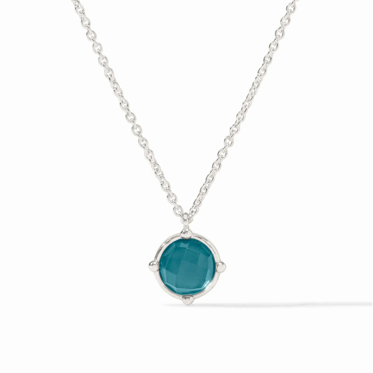 Silver iridescent Honeybee Solitaire necklace with faceted gemstone and four beads on adjustable cable chain