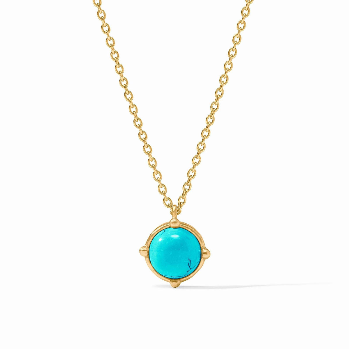Turquoise faceted gemstone solitaire necklace with four dangling beads on an adjustable cable chain.