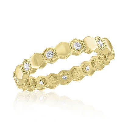 Gold layered eternity ring with honeycomb textured band