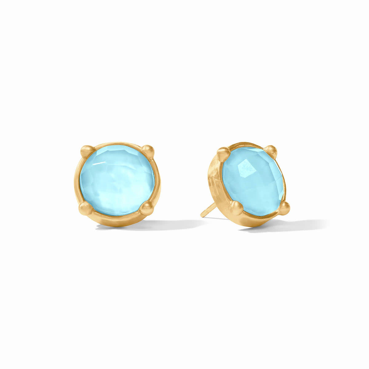 Honey Stud Gold earring with rose-cut imported glass gemstone in a hammered gold bezel setting.