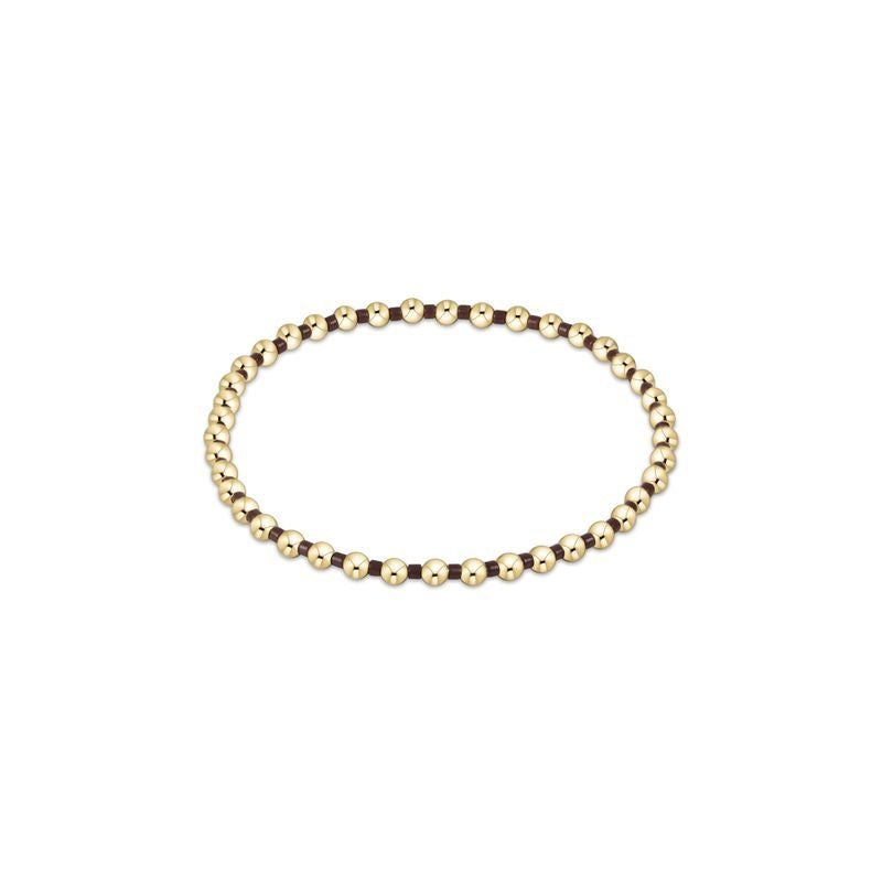 Hope Grateful bracelet with chocolate brown seed beads mixed with gold-filled accents on elastic cord.