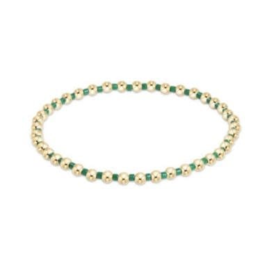 Hope Grateful bracelet featuring mixed green seed beads with gold-filled accents on stretch elastic.