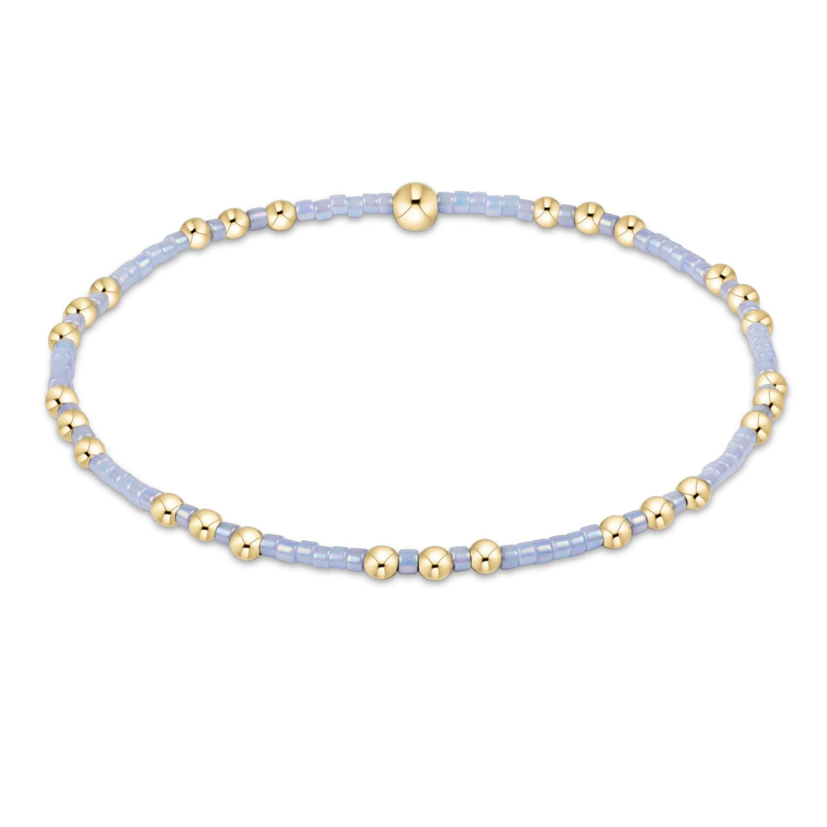 Ocean mist seed bead bracelet with gold accents on elastic band