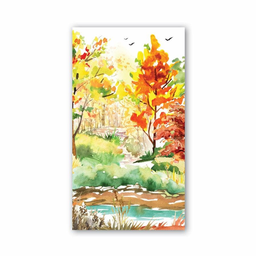 Triple-ply paper napkins in orchard breeze floral print with scalloped edges.