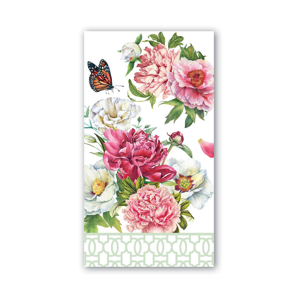 Pack of Hostess blush peony napkins folded at 4.5 by 8 inches.
