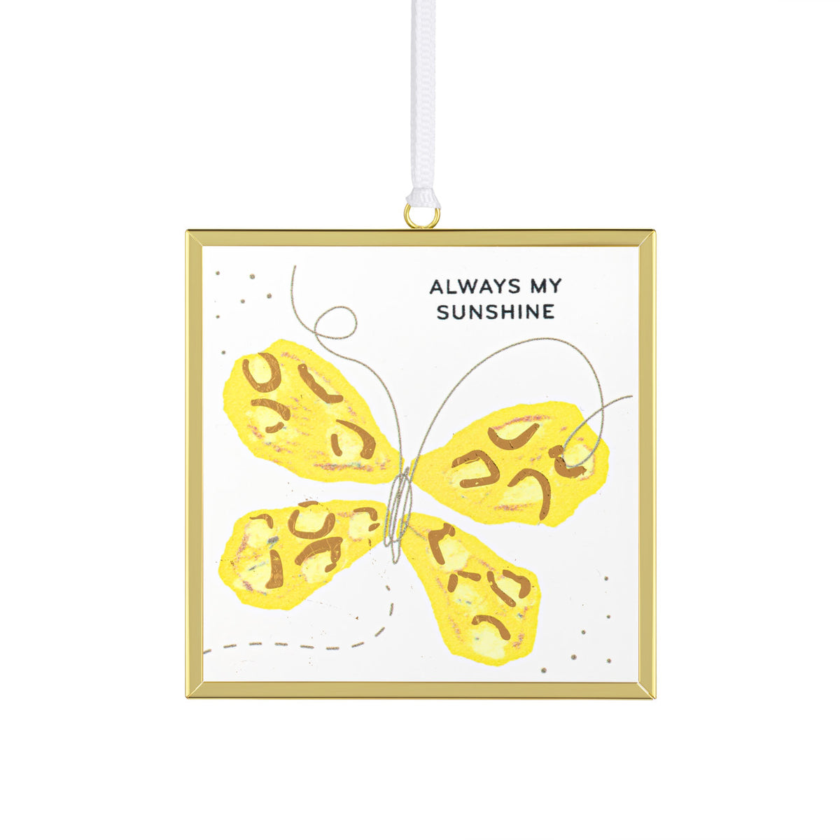 Iron butterfly suncatcher with glass wings in a warm orange hue against a neutral background.