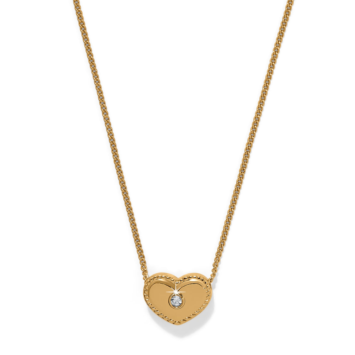Gold plated Illumina Celeste Heart Petite Necklace with a single crystal in the center.