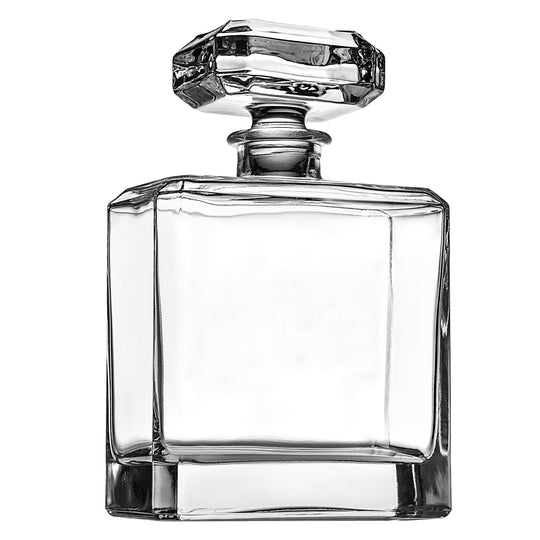 Clear semi-handmade crystal whiskey decanter with a classic curved spout silhouette.