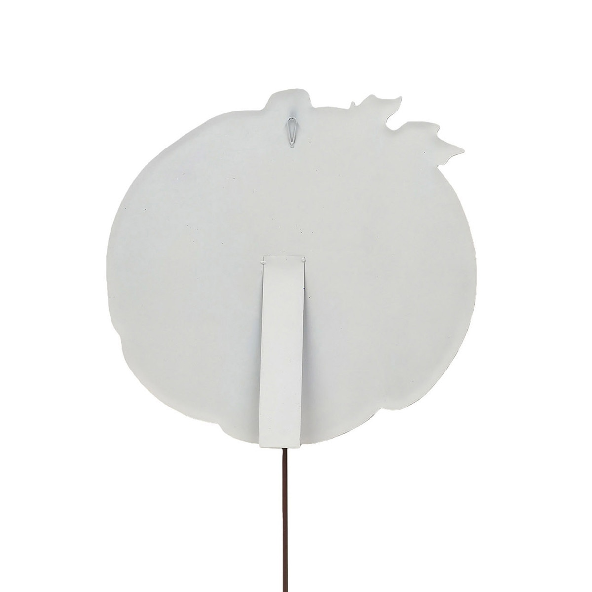 Back view of a white pumpkin decoration showing the easel stand, hanging loop, and ground stake.