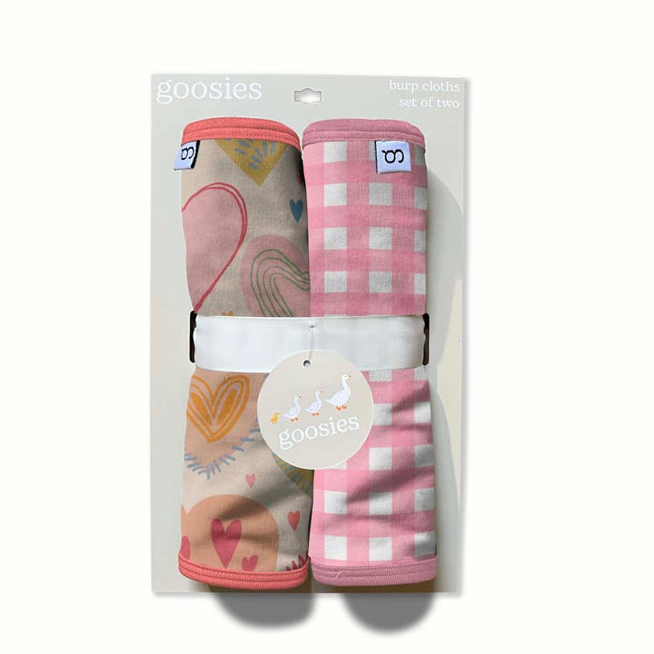 Set of two Lovestruck burp cloths featuring a soft bamboo front with terrycloth back.