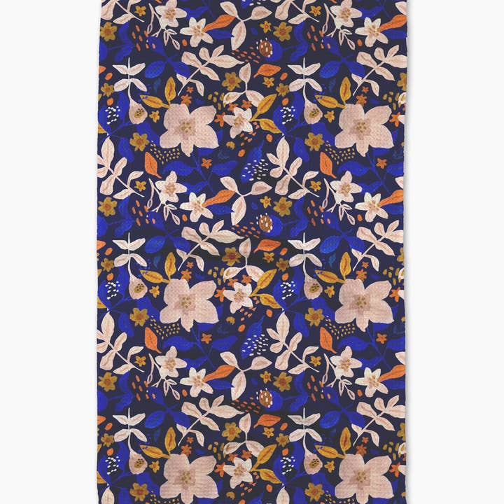 Recycled polyester waffle weave tea towel with single-sided print.