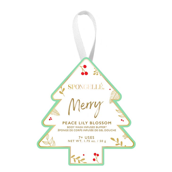 Spongellé Merry Peace Lily Blossom holiday tree ornament body wash infused buffer